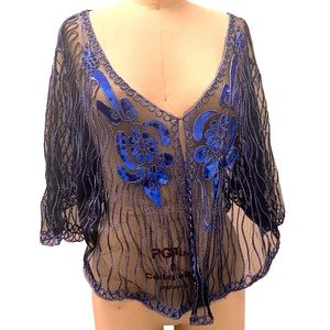 Sequin vintage cape // blue evening witch